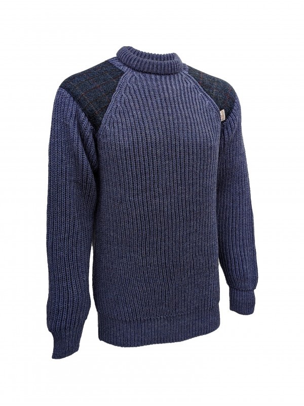 TW Kempton Gamekeeper- Chunky crew neck sweater with Harris Tweed ...