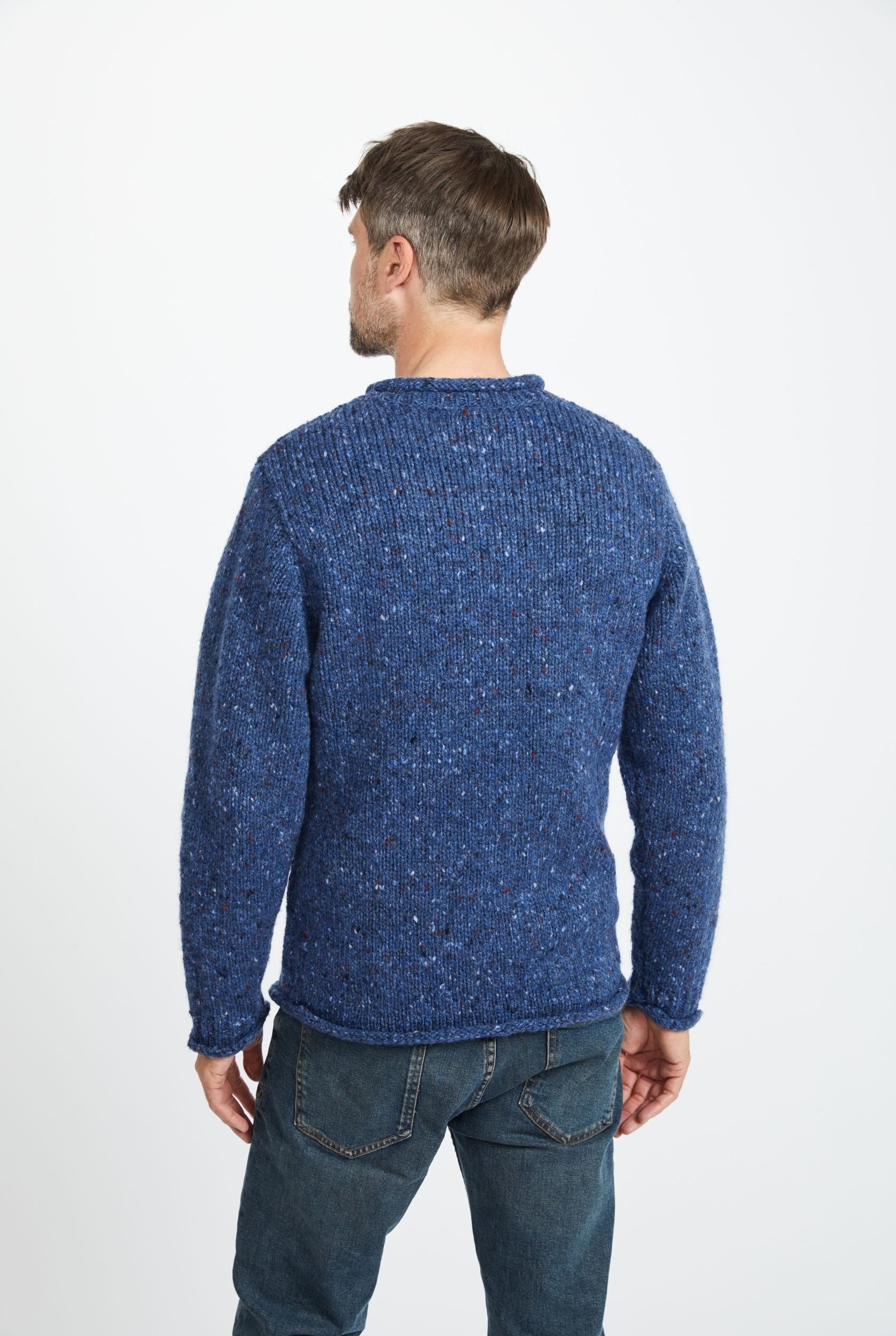 Raheen Tweed Roll Neck Mens Merino Wool Sweater - Denim