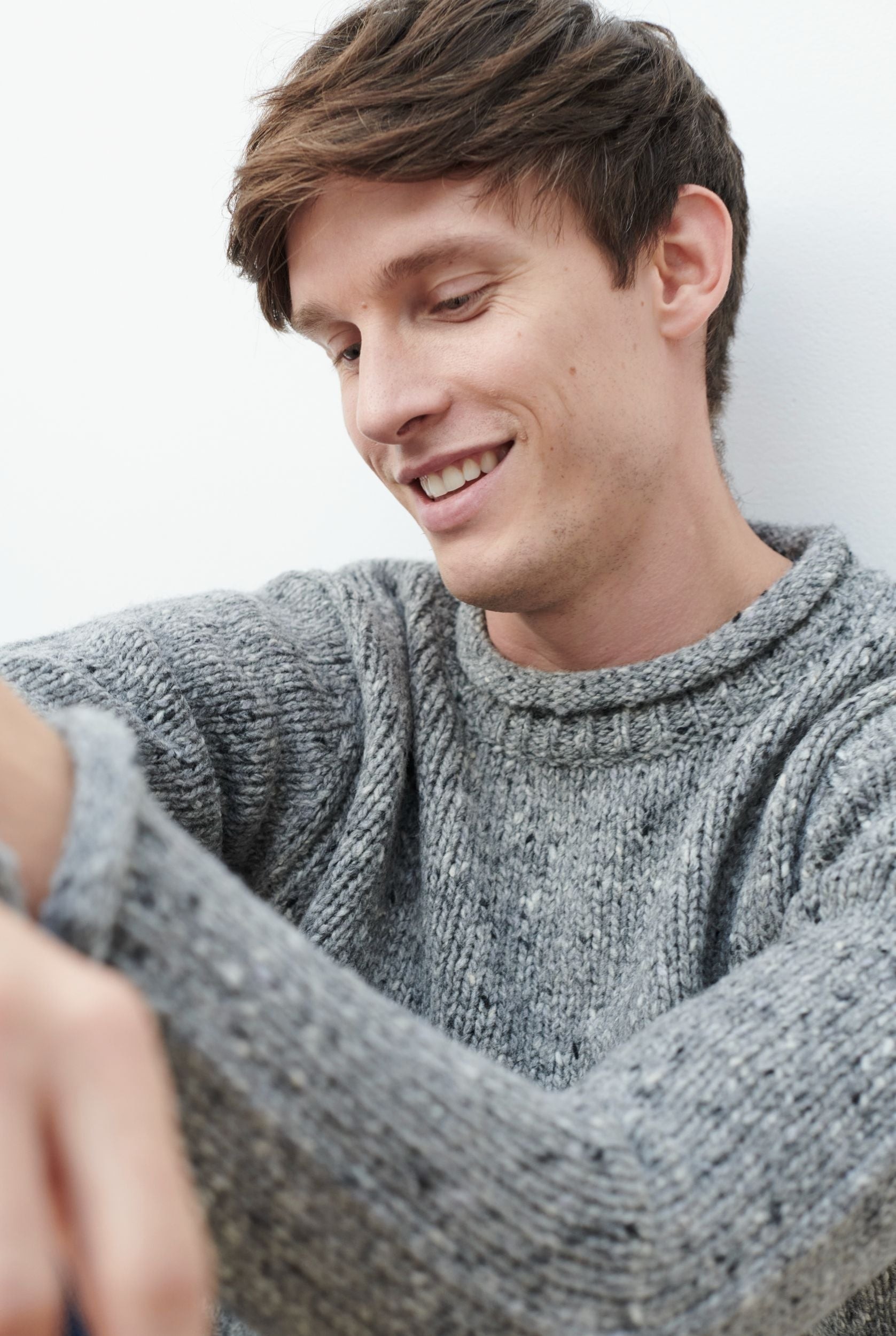 Raheen Tweed Roll Neck Mens Merino Wool Sweater - Light Grey