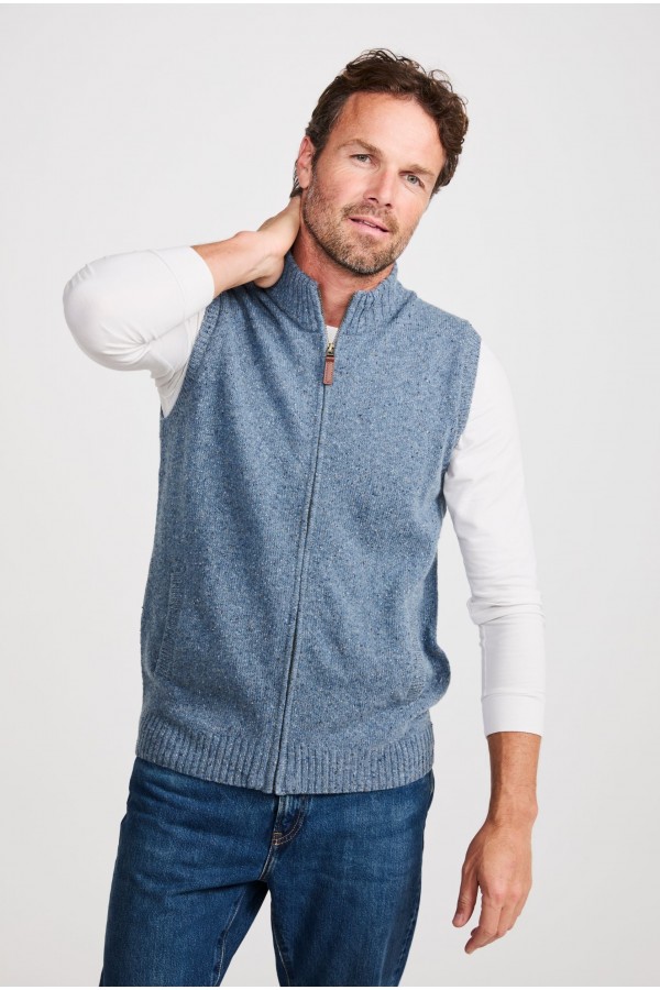 Rossport Mens Aran Nepped Vest - Blue