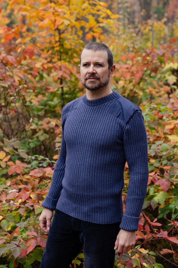 York Crew Neck British Wool Sweater, Blue Grey