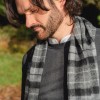 John Hanly Irish Wool Scarf Short Grey Silver Charcoal Plaid 112 x 60”