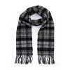 John Hanly Irish Wool Scarf Short Grey Silver Charcoal Plaid 112 x 60”
