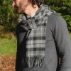 John Hanly Irish Wool Scarf Short Grey Silver Charcoal Plaid 112 x 60”