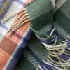 John Hanly Irish Wool Scarf Short Loden Green Purple Rust Silver Check 12 x 60”