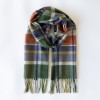 John Hanly Irish Wool Scarf Short Loden Green Purple Rust Silver Check 12 x 60”