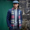 John Hanly Irish Wool Scarf Short Red Straw Graphite Plaid 12 x 60”