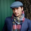 John Hanly Irish Wool Scarf Short Red Straw Graphite Plaid 12 x 60”
