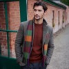 John Hanly Irish Wool Scarf Short Maroon Green Black Check 12 x 60”