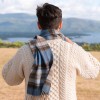 John Hanly Irish Wool Scarf Short Royal Blue Sage Plaid 12 x 60”