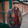John Hanly Irish Wool Scarf Short Maroon Green Black Check 12 x 60”