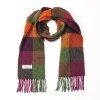 John Hanly Irish Wool Scarf Short Maroon Green Black Check 12 x 60”