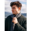 John Hanly Irish Wool Scarf Short Grey Black Herringbone 12 x 60”