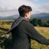 John Hanly Irish Wool Scarf Short Grey Black Herringbone 12 x 60”