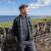 John Hanly Irish Wool Scarf Short Denim Green Tartan 12 x 60”