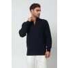Merino Wool Quarter Zip Cable Knit Sweater - Navy