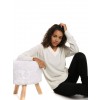 Zainuno Moizni Women's 100% Cashmere Deep V-Neck Sweater Cream