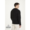 Raheen Tweed Roll Neck Mens Aran Merino Wool Sweater - Black