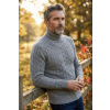 Merino Wool Cable Knit Turtleneck Mid Gray