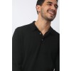 Merino Wool Sport Long Sleeve Polo Shirt - Black