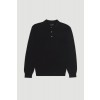 Merino Wool Sport Long Sleeve Polo Shirt - Black