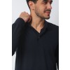 Merino Wool Sport Long Sleeve Polo Shirt - Navy