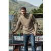 Raheen Tweed Roll Neck Mens Aran Merino Wool Sweater - Oat