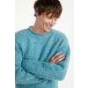 Raheen Tweed Roll Neck Mens Aran Merino Wool Sweater - Aqua Blue