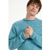 Raheen Tweed Roll Neck Mens Aran Merino Wool Sweater - Aqua Blue