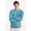 Raheen Tweed Roll Neck Mens Aran Merino Wool Sweater - Aqua Blue