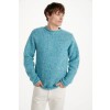 Raheen Tweed Roll Neck Mens Aran Merino Wool Sweater - Aqua Blue