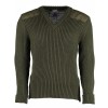 York Woolly Pully Vee Neck Sweater With Patches, Olive